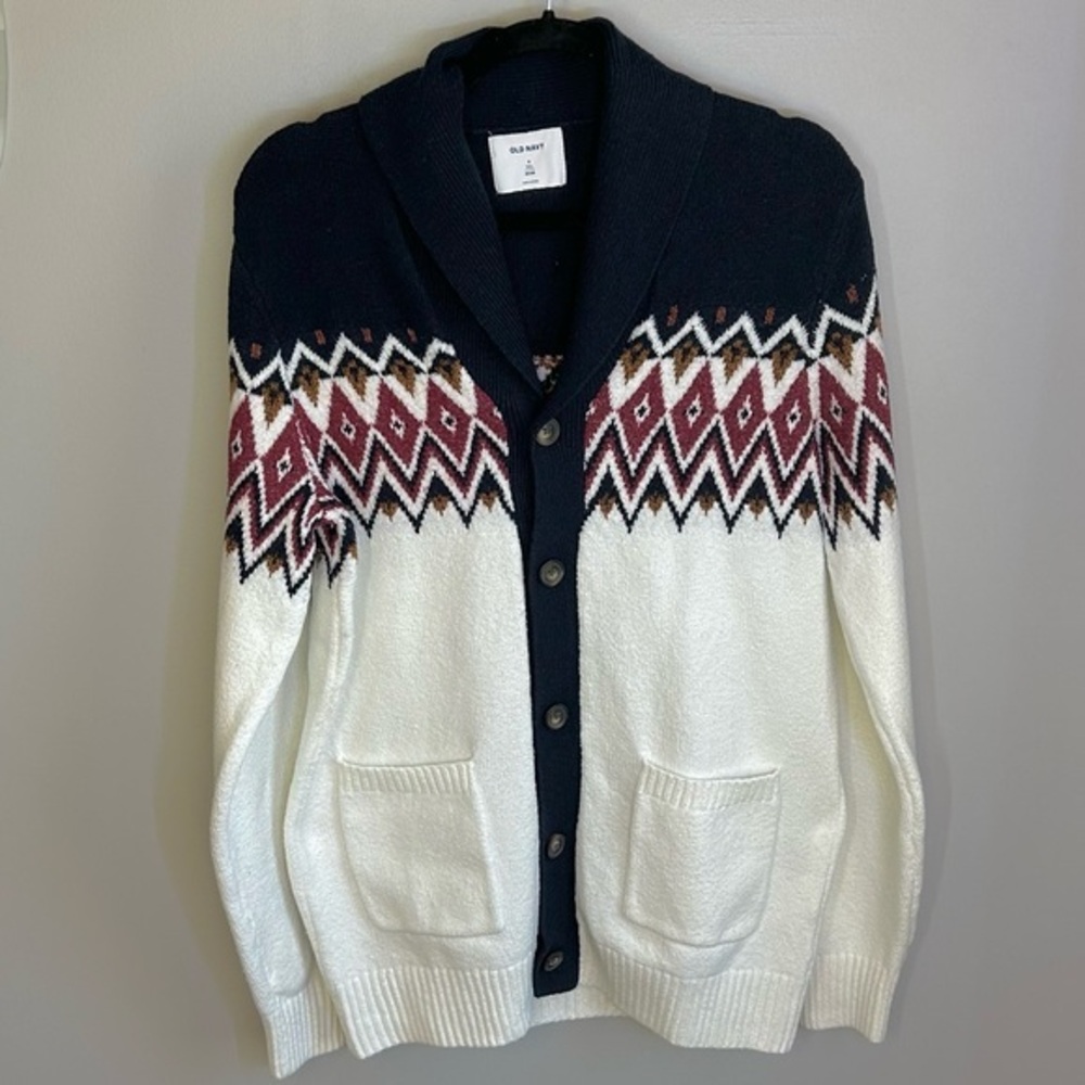 Old Navy Fair Isle Button Up Knit Long Sleeve Sweater Cardigan Mens Size M Tall